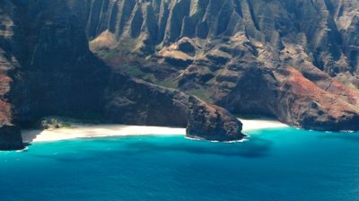 An aerial shot of Honopu beach